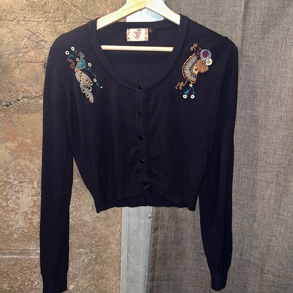 Women’s Large Proud Peacock Cardigan in black *Good Condition*